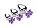 Luxury Set of 3 Crystal Violet Flower Hearts Metal Anal Plugs