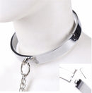 Extreme Kink Sleek Chrome  Fetish Slave Collar & Chain