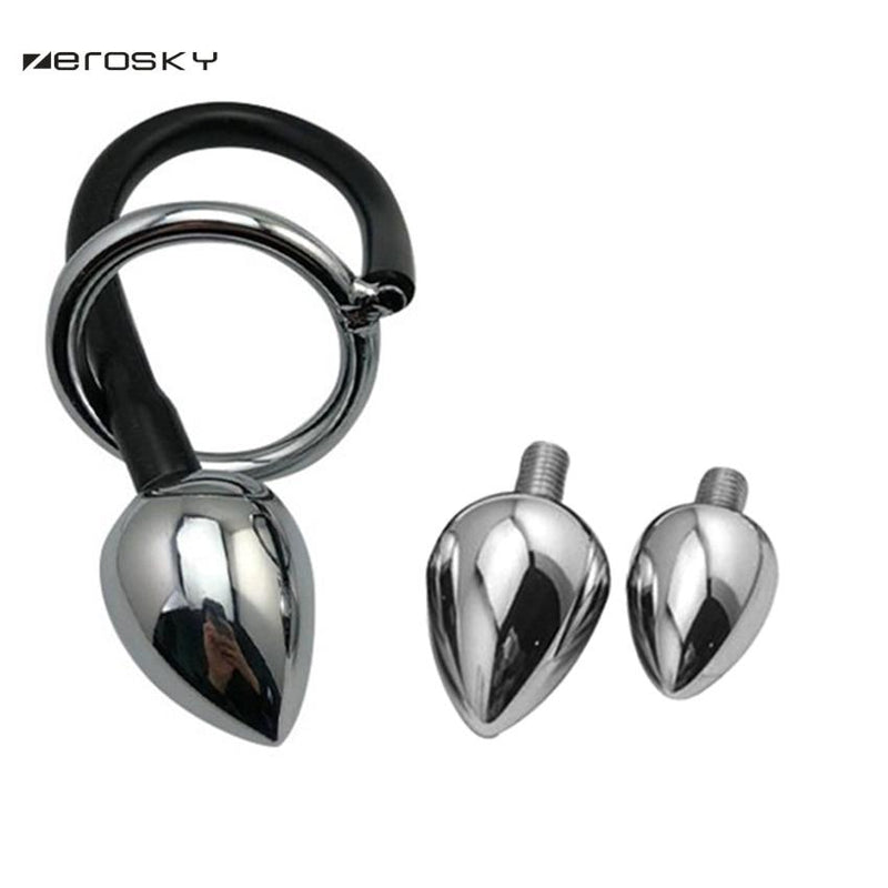 Cock Ring with Stainless Steel Anal Plug Various Sizes