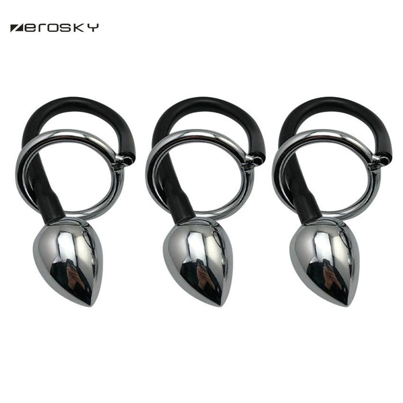 Cock Ring with Stainless Steel Anal Plug Various Sizes