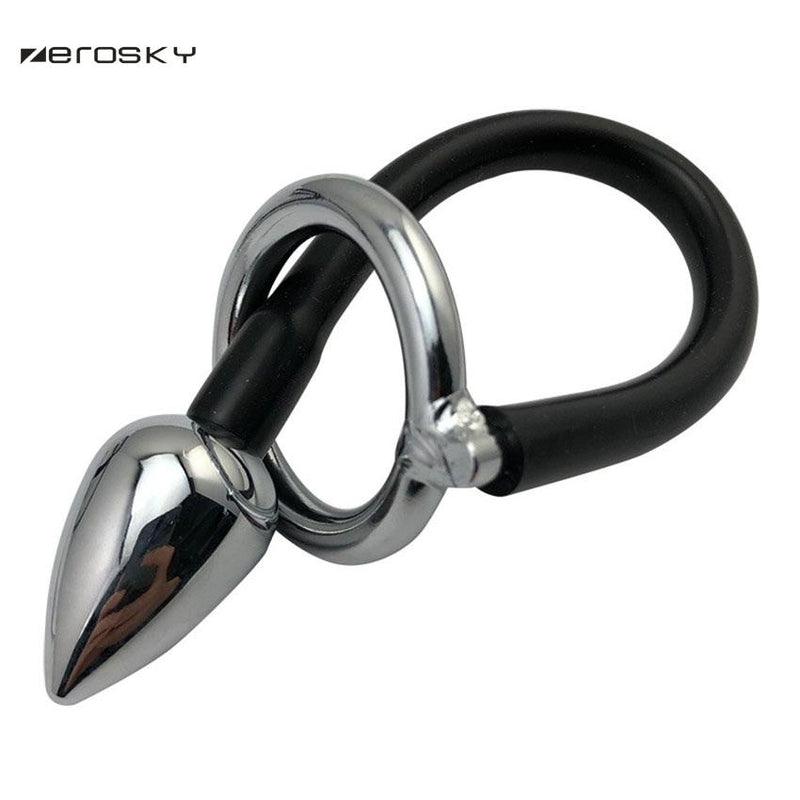 Cock Ring with Stainless Steel Anal Plug Various Sizes