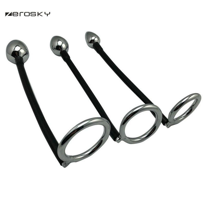 Cock Ring with Stainless Steel Anal Plug Various Sizes